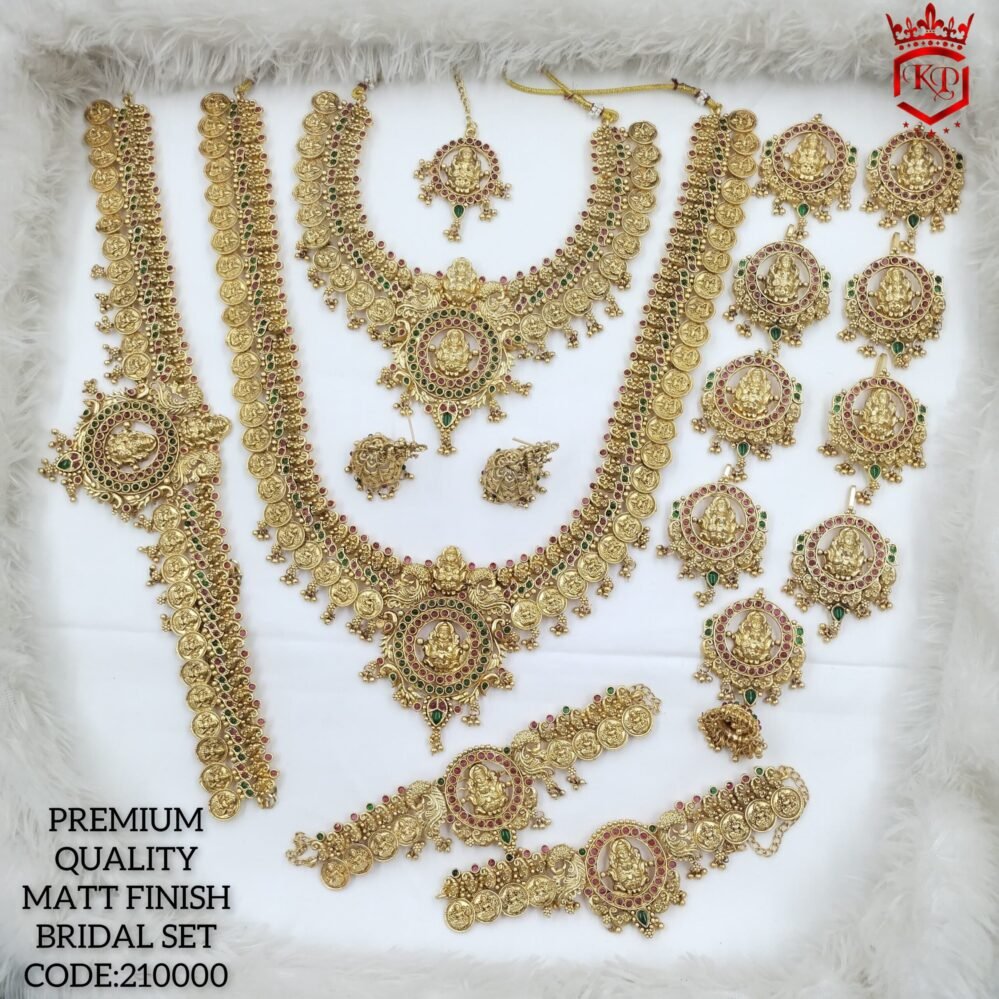 Multi-Color Coin Temple design Matte Finish Bridal Jewelry Set