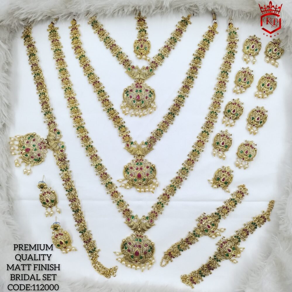 multi-color pearl design matte finish bridal jewelry set