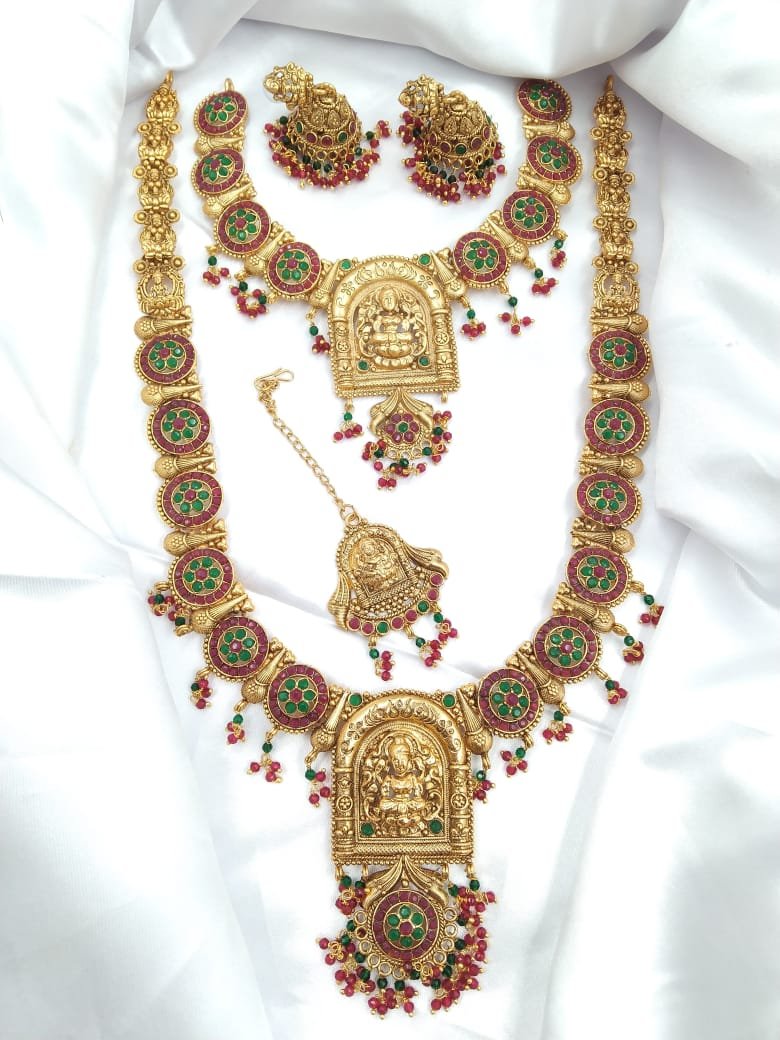 multi color matte finish temple jewelry combo set - with mange tika