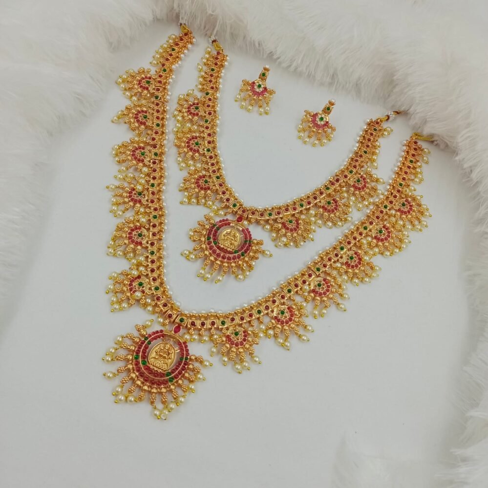 Multi Color, Pearls Beaded, Temple Design Matte Finish Combo Set