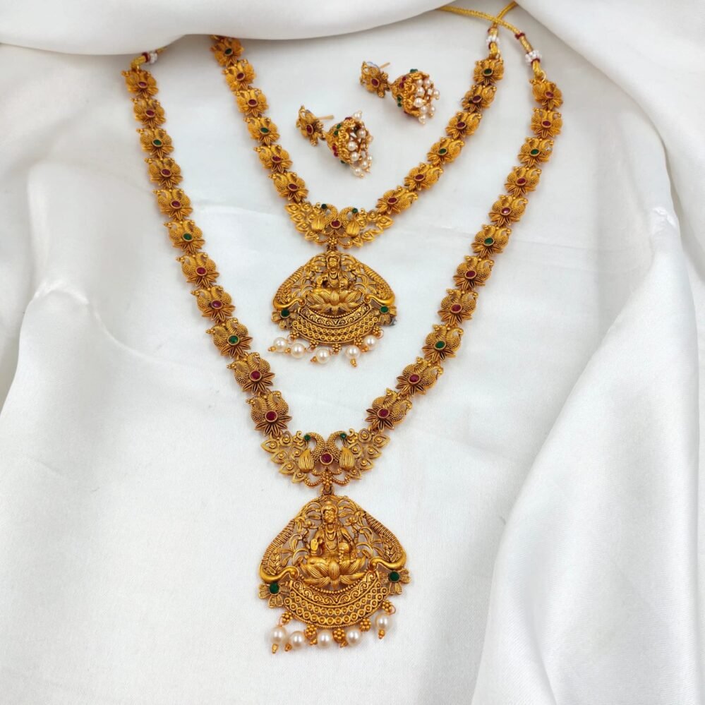 Multi Color Peacock Design Temple Jewelry Combo Set