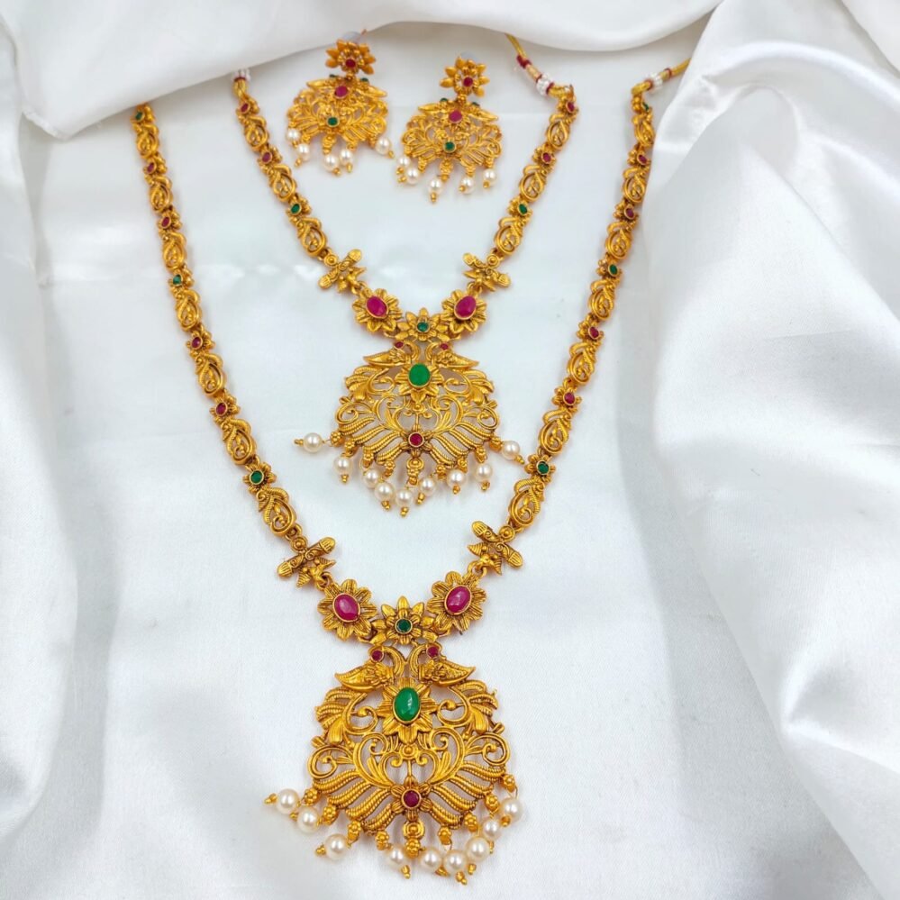 Multi Color With White Pearls Matte Finish Combo Jewelry Set