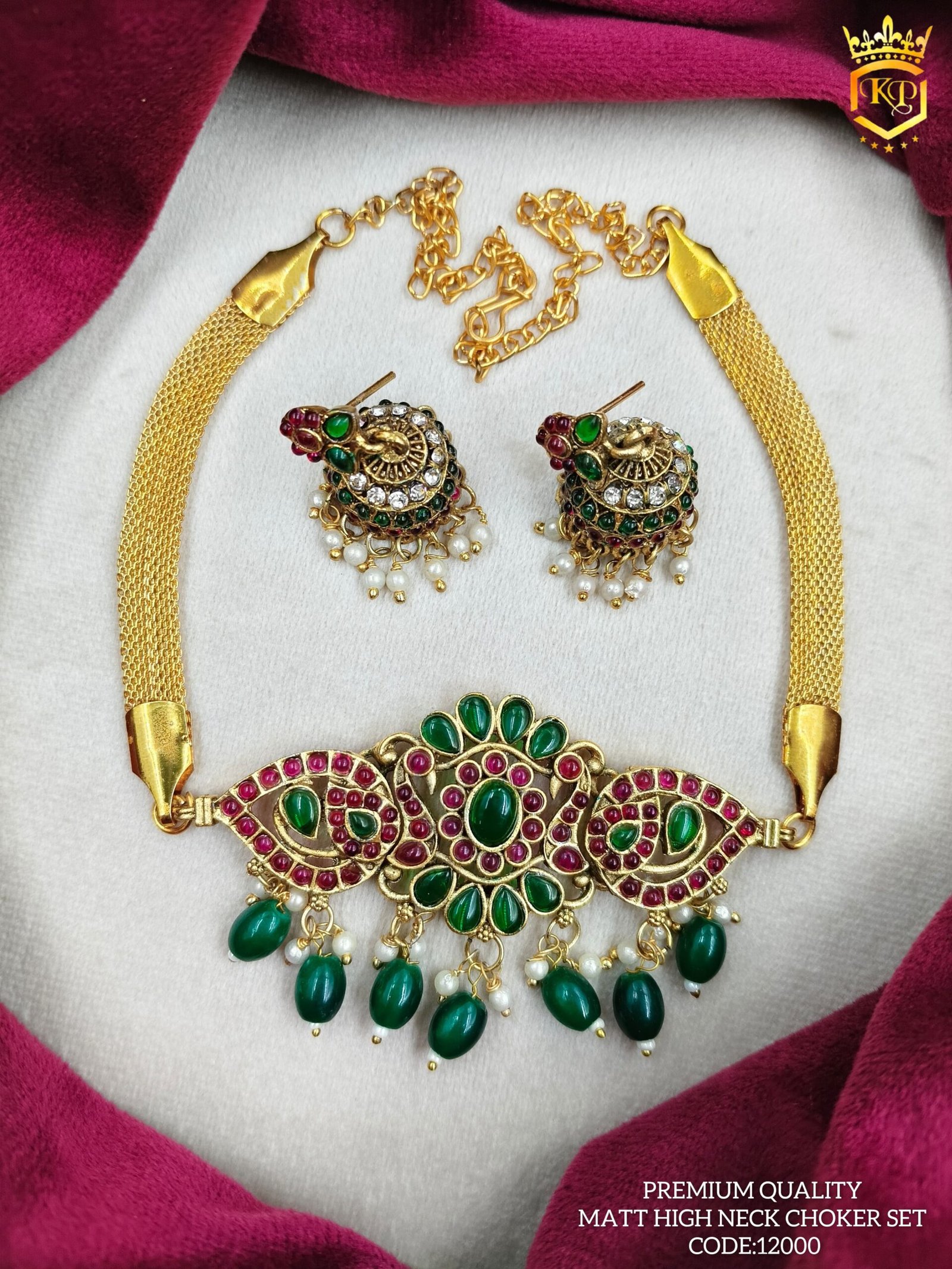 WhatsApp Image 2024-12-08 at 4.51.26 PM (2) PREMIUM QUALITY MATTE FINISH HIGH NECK CHOKER SET - Image 1