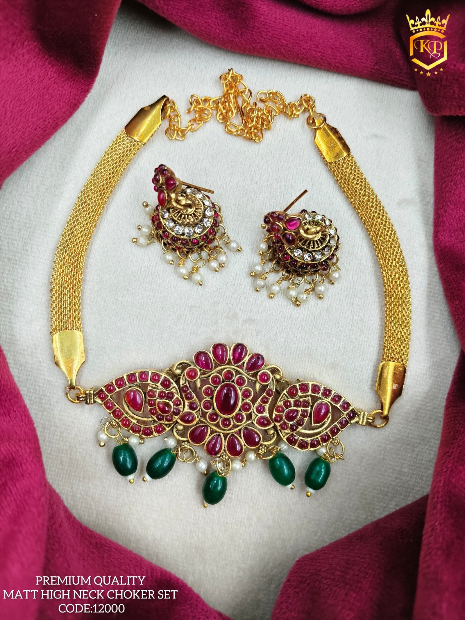 WhatsApp Image 2024-12-08 at 4.51.26 PM PREMIUM QUALITY MATTE FINISH HIGH NECK CHOKER SET - Image 1